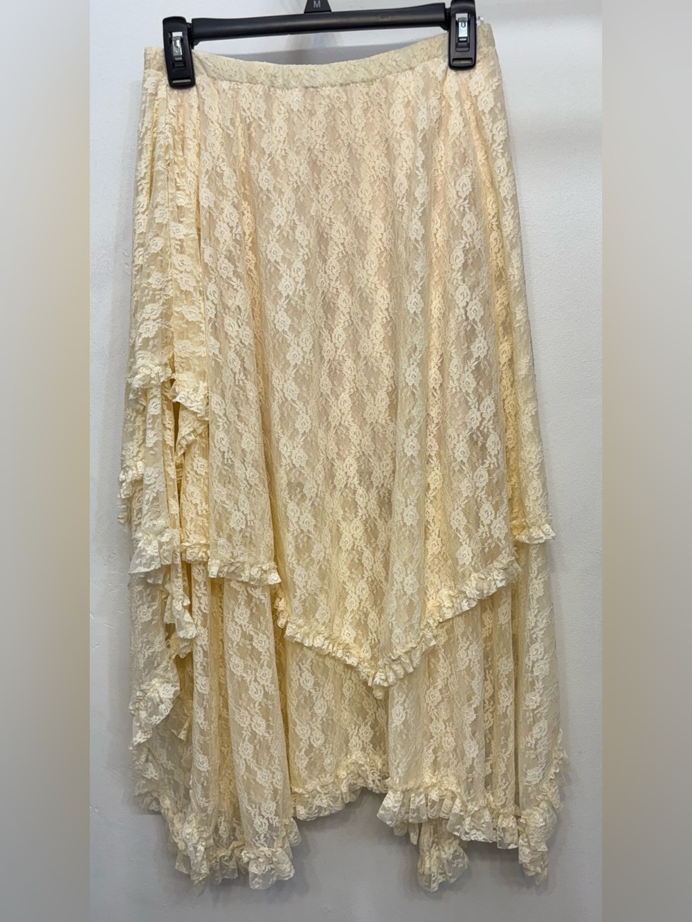 Bluivy Cream Flowy Boho Lace Tiered Layered Midi Skirt Womens Size Medium NWT